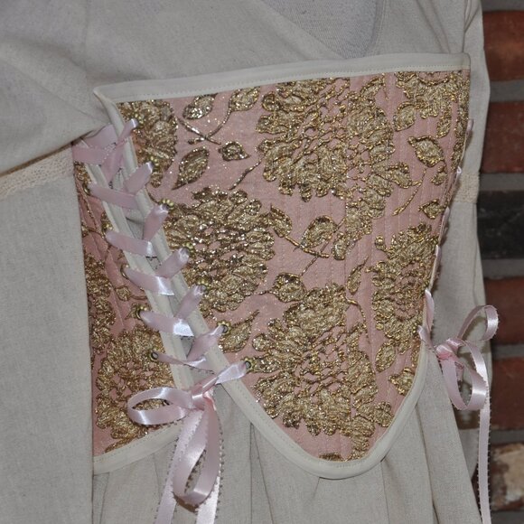 2 sided, Lace-up, Bustier Corset, Pink & Gold, Neutral Floral Tapestry Siez 6 S - Picture 2 of 12